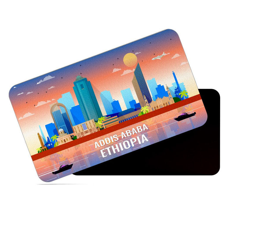 dhcrafts Rectangular Rubber Fridge Magnet / Magnetic Card Multicolor Ethiopia Addis Ababa Design Pack of 1 (8.6cm x 5.4cm)